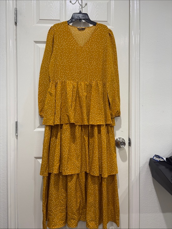 SHEIN Dresses & Skirts - SHEIN Mustard Polka Dot Tiered Maxi Dress